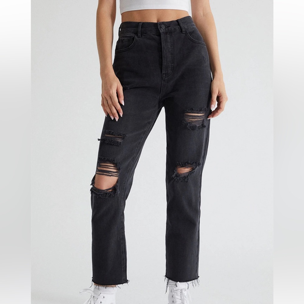 Black High Waisted Straight Leg Jeans